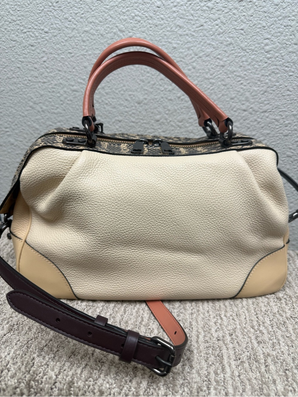 Coach Beige Lane Satchel in Colorblock with Snake Skin Accents - Picture 9 of 16